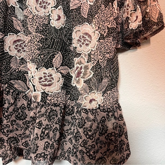 Knox Rose Mini Dress Floral Boho Long Sleeve V-Neck Size Large Brown - Picture 7 of 14